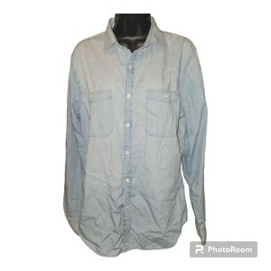 Express Women's Acid Wash Light Blue Denim Button Down Shirt Medium